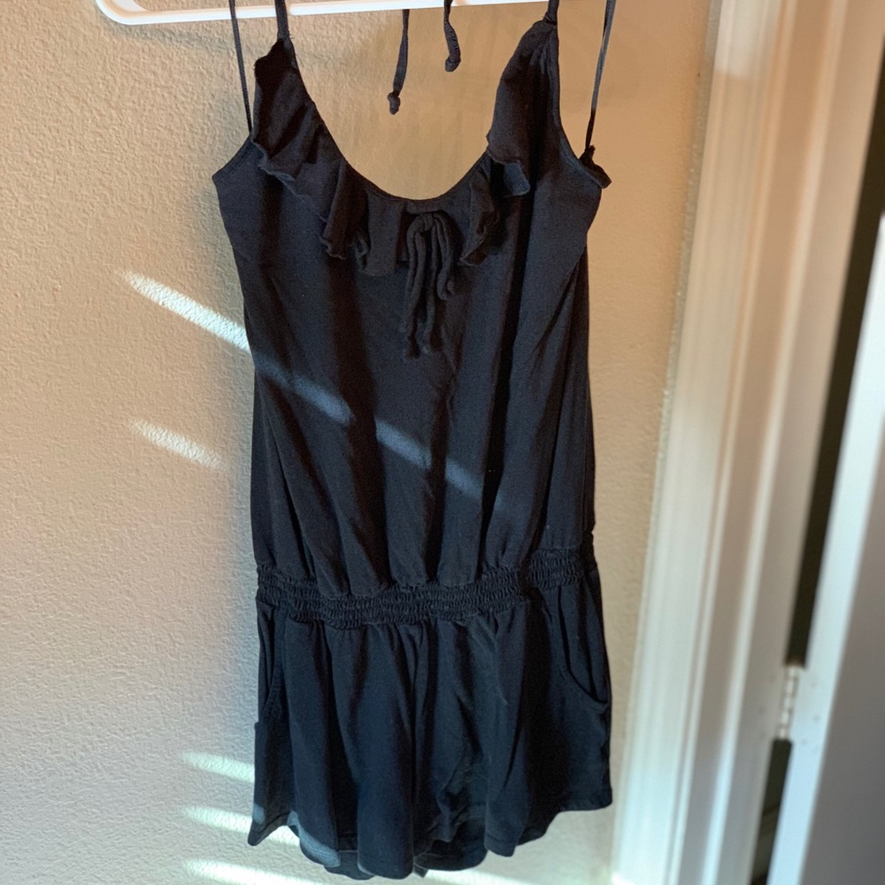 Express black ruffle halter top romper